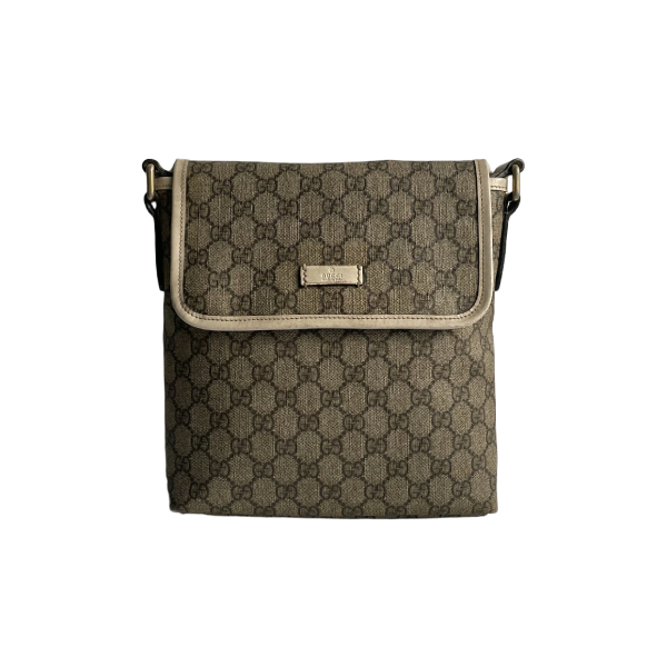 古驰 GG Supreme 系列帆布拼皮斜挎邮差包